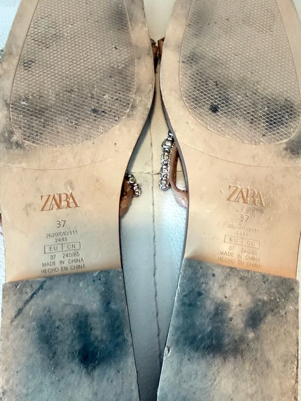 Zara Tan Slide Sandals with Pearl-Style Straps - Picture 3 of 3
